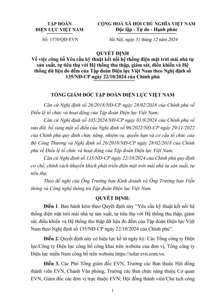 Quy định kết nối hệ thống điện mặt trời với SCADA