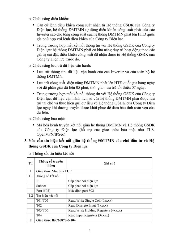 Quy định kết nối hệ thống điện mặt trời với SCADA