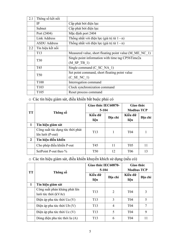 Quy định kết nối hệ thống điện mặt trời với SCADA