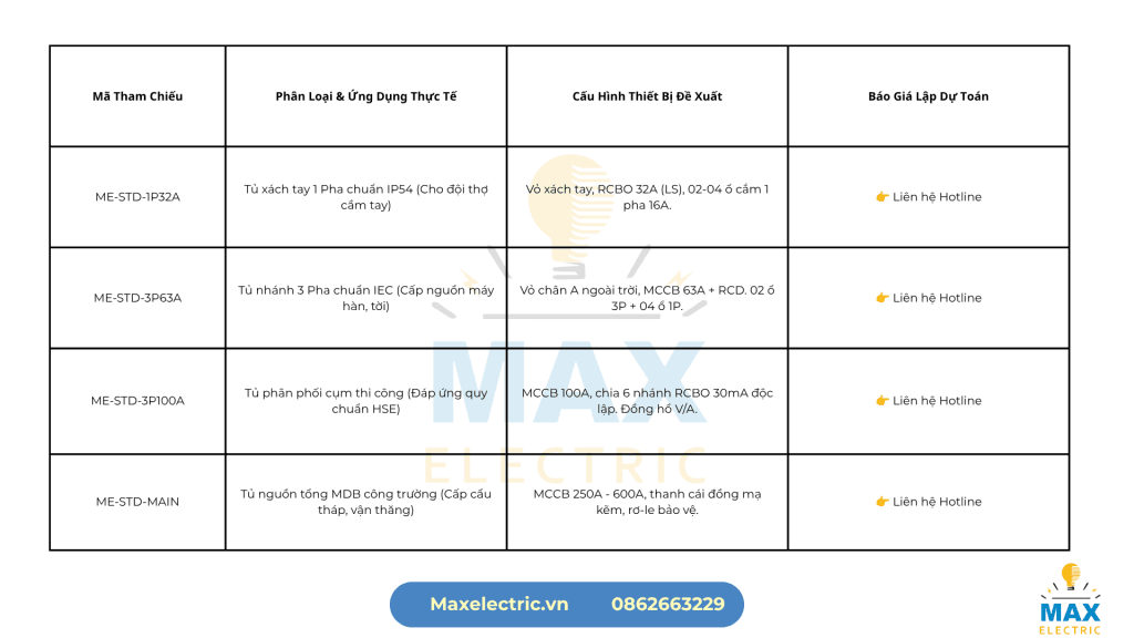 Báo giá tủ điện thi công năm 2026 max electric